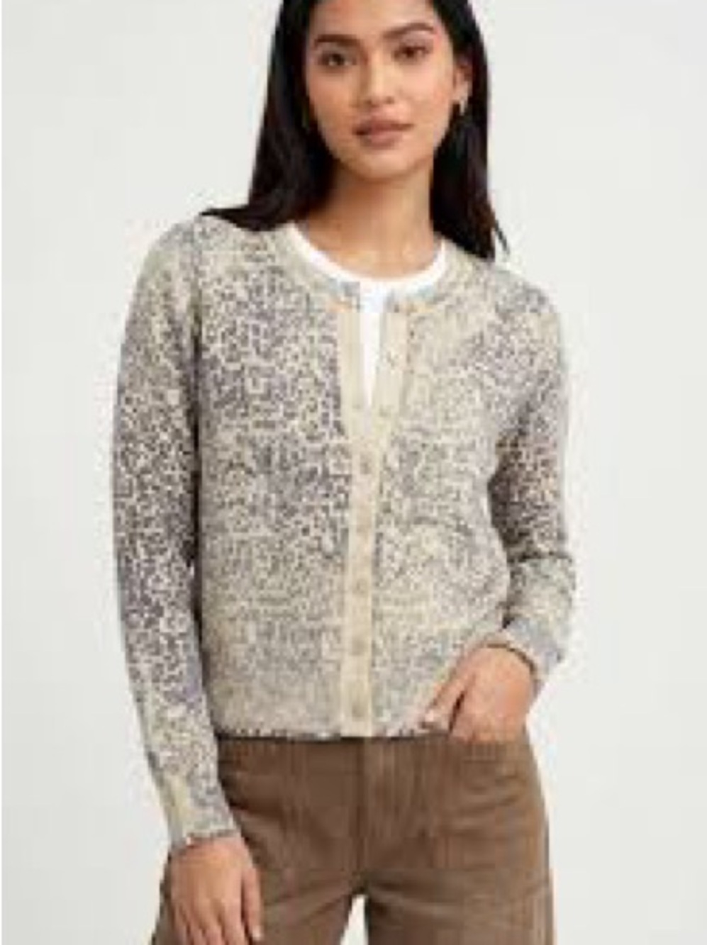 Design History x Anthropologie Crew Neck Cardigan Sweater - Cheetah